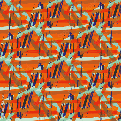 Vector braid effect damask weave seamless interlace pattern background. Macrame style ribbon plait lattice neon orange indigo blue backdrop. Geometric modern grid knotwork.Repeat for packaging
