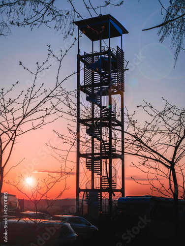 Aussichtsturm am Fernblick in Freigericht bei Sonnenuntergang photo