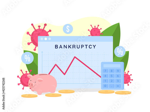 Bankruptcy rate flat concept vector illustration. Financial problem. Graph presentation. Money loss for business. Economic depression 2D cartoon scene for web design. Financial recession creative idea