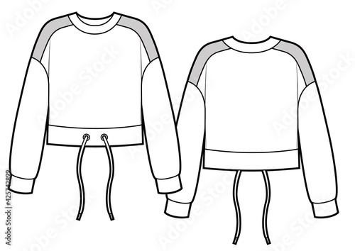 Cropped sweatshirt fashion flat sketch template
