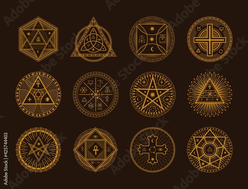 Occult sign, alchemy and astrology symbol set on black