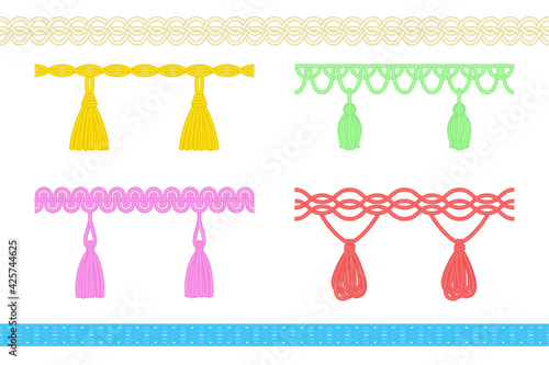 String with tassel, fringe or brush embellishment set