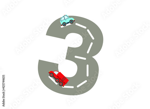 numbers for children, track road numbers with colored cars