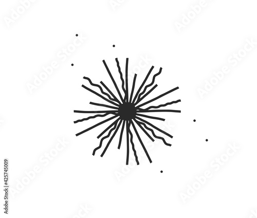 Hand drawn vector abstract stock flat graphic illustration with logo element of magic celestial sun silhouette art in simple style for branding,isolated on white background