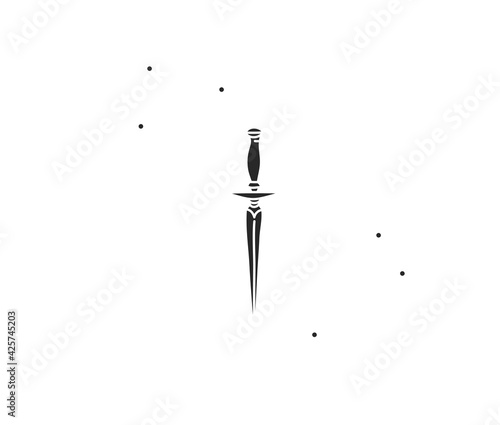 Hand drawn vector abstract stock flat graphic illustration with logo element of magic knife silhouette art in simple style for branding,isolated on white background