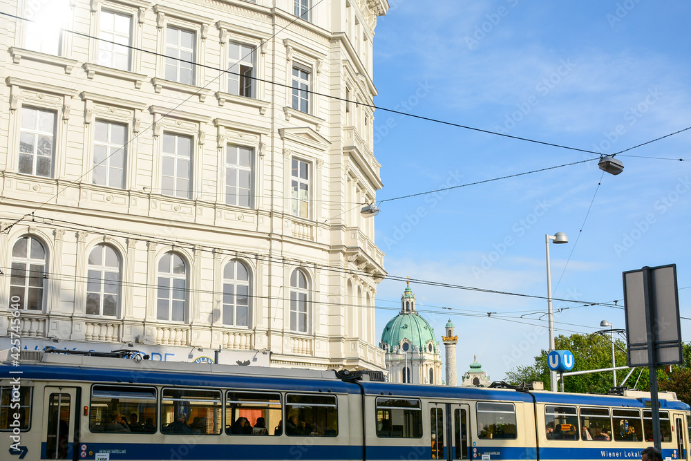 Vienna, Austria - July 25, 2019: Tram is running in Landstrasse District