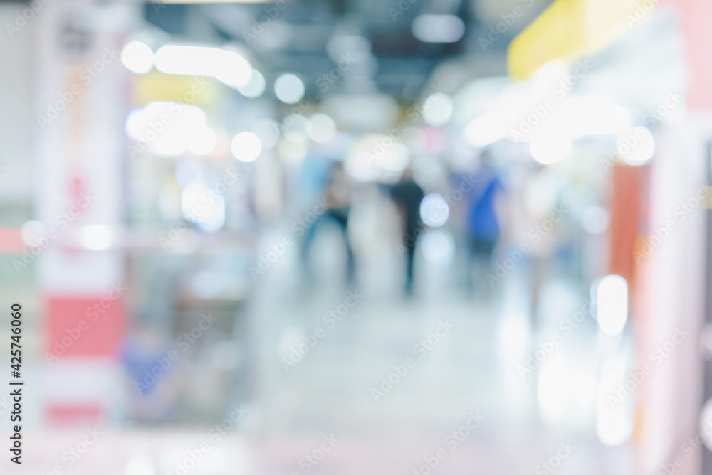 Abstract defocused or blurred background of the shopping mall with nice department store interior. which including of people and shop store.	
