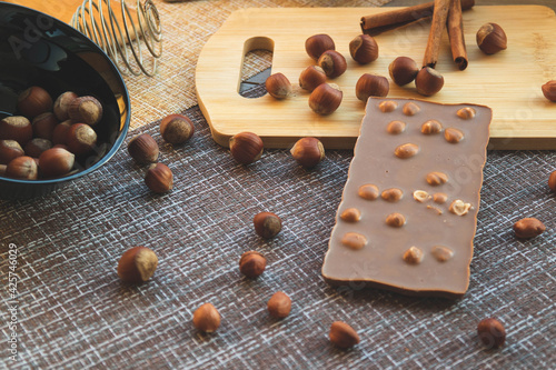 whole chocolate with hazelnuts, background