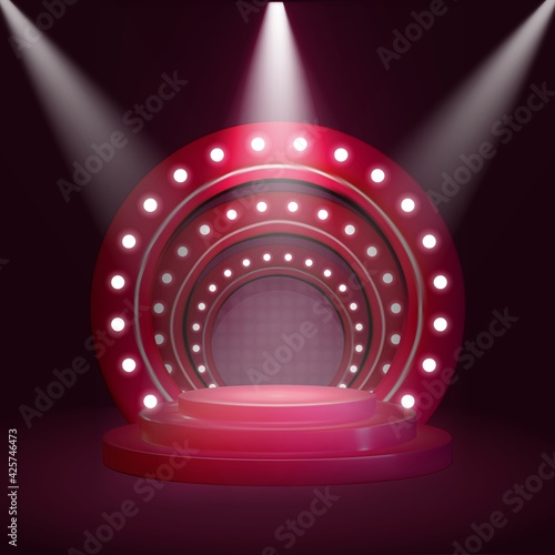 Round stage podium with illuminating flashlight