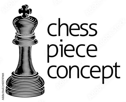 King Chess Piece Vintage Woodcut Style Concept