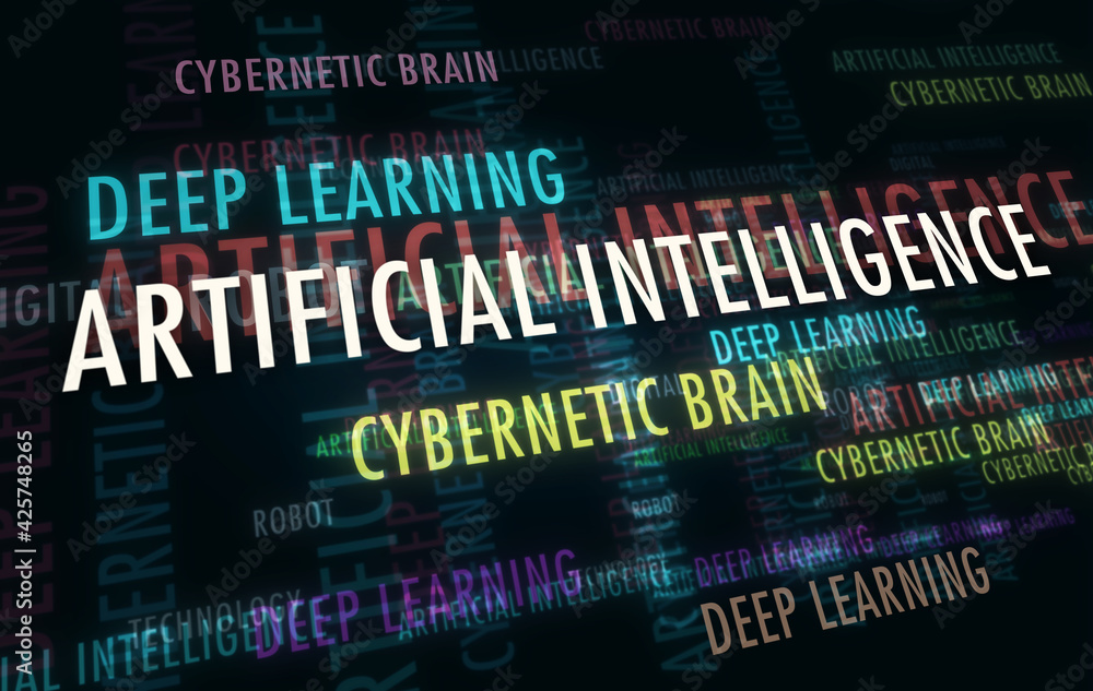 Artificial intelligence deep learning and cybernetic brain text abstract concept illustration Artificial intelligence deep learning and cybernetic brain text abstract concept illustration