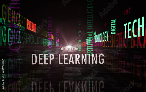 Artificial intelligence deep learning and cybernetic brain text abstract concept illustration