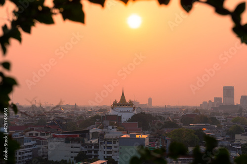 landscape of The golden mount of Wat Saket at sunset