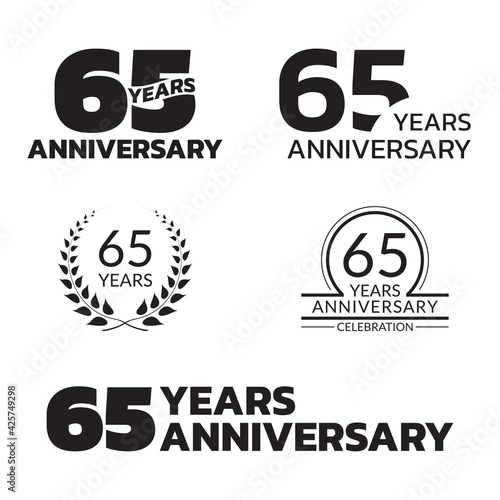 65 years anniversary icon or logo set. 65th birthday celebration badge or label for invitation card, jubilee design. Vector illustration.