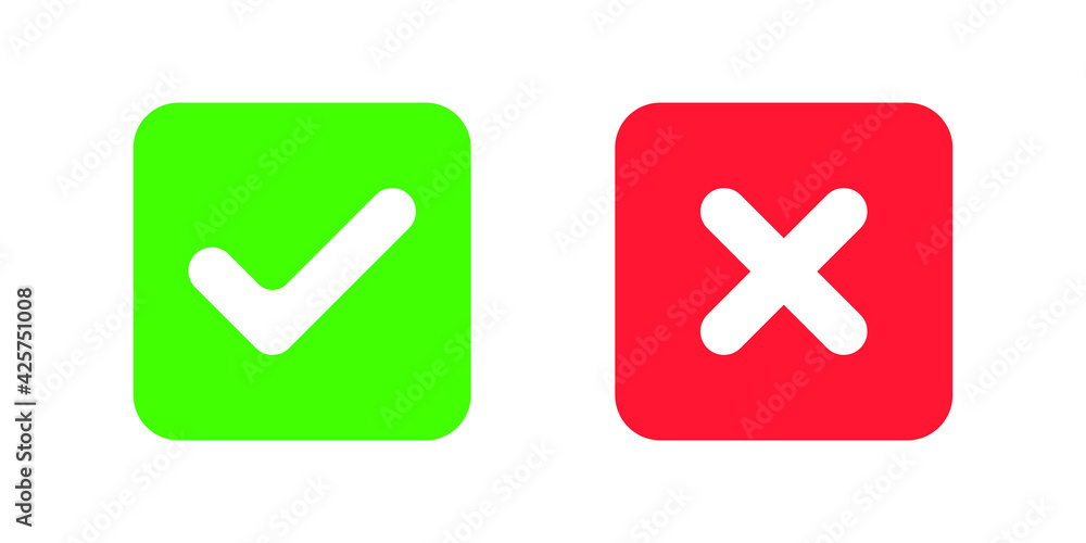 Check mark icon. Tick and cross symbols. Buttons with checkmark and cross. Marks isolated on white background. Vector illustration Check mark icon. Tick and cross symbols. Buttons with checkmark and cross. Marks isolated on white background. Vector illustration