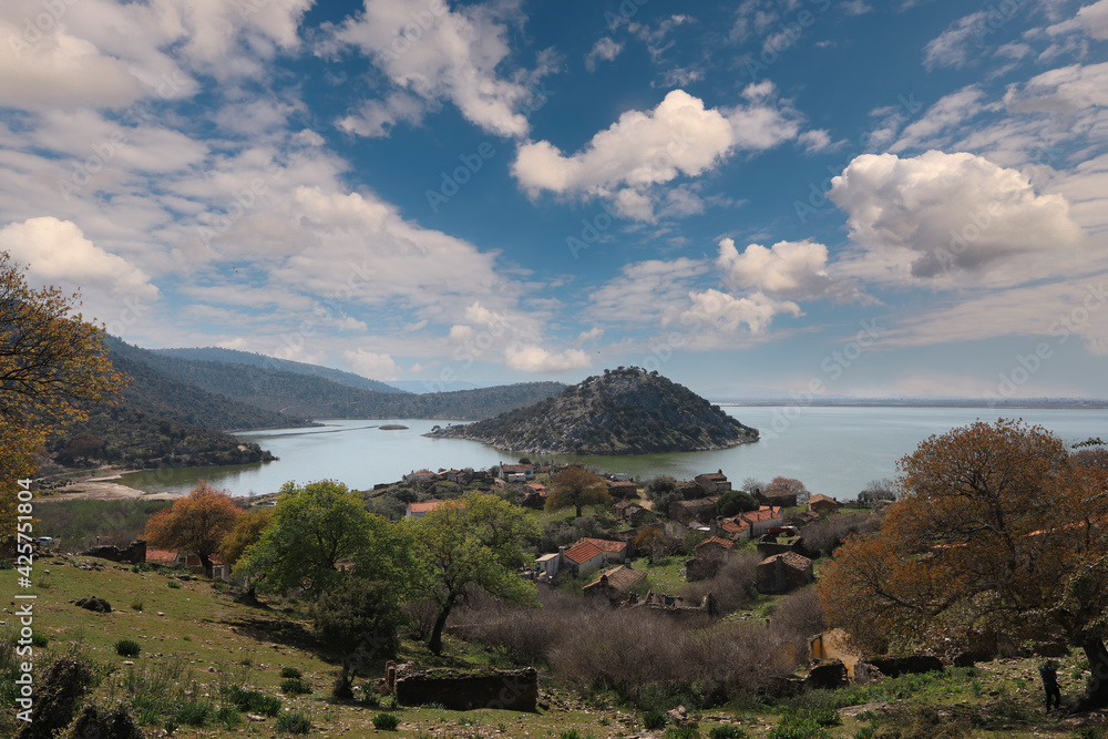 (Aydın - Turkey) Old serçin village on the shore of Lake Bafa with lake view.