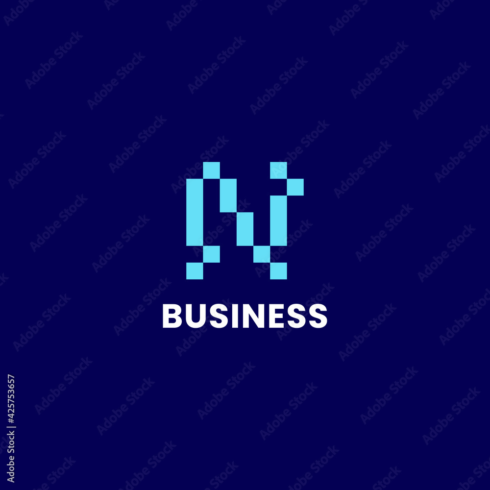 Fototapeta premium Simple and minimalis bright blue pixel letter N monogram initial logo
