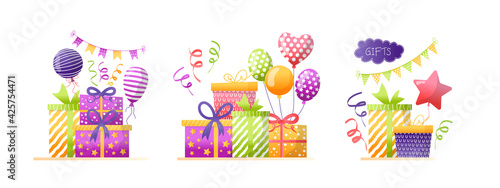 Gift box set for birthday surprise or christmas celebration, vector illustrat...