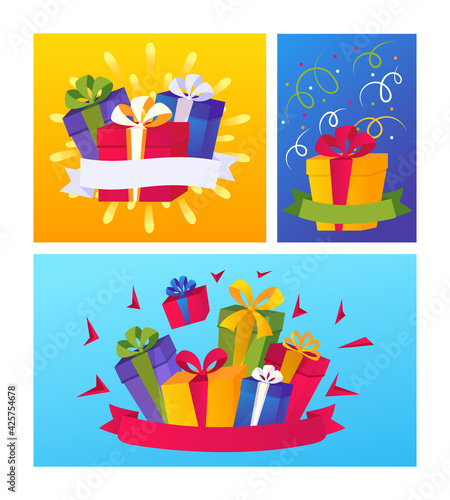 Gift box for flat holiday celebration design, vector illustration. Cartoon pr...