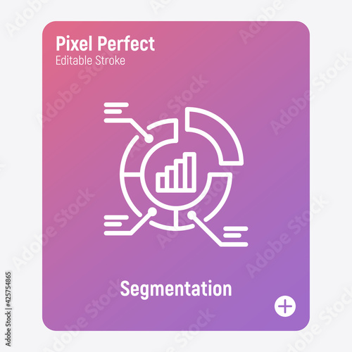 Audience segmentation thin line icon. Circle diagram with segments. Editable stroke, pixel perfect. Vector illustation.