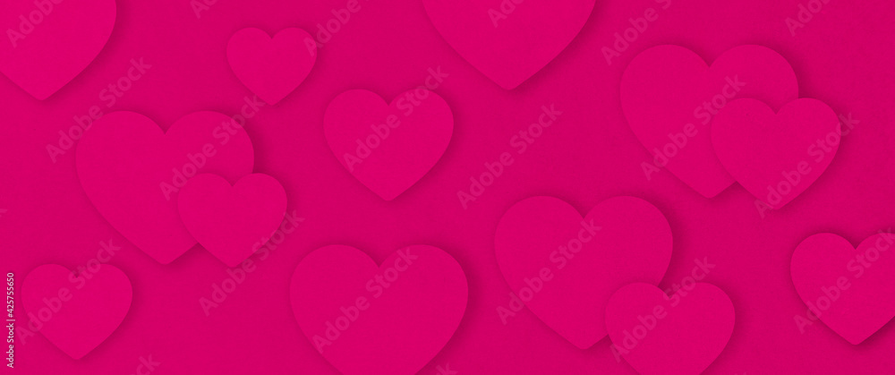 Valentines Day seamless pattern with hearts. 
Pink heart shape on background. 