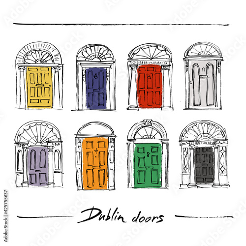 Illustration of multi-colored doors in Dublin.