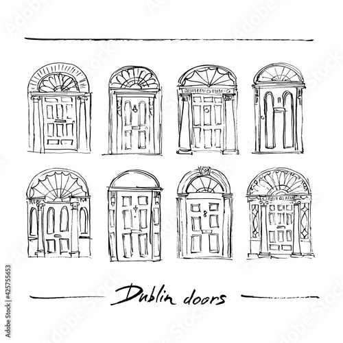 Illustration of vintage Dublin doors. 