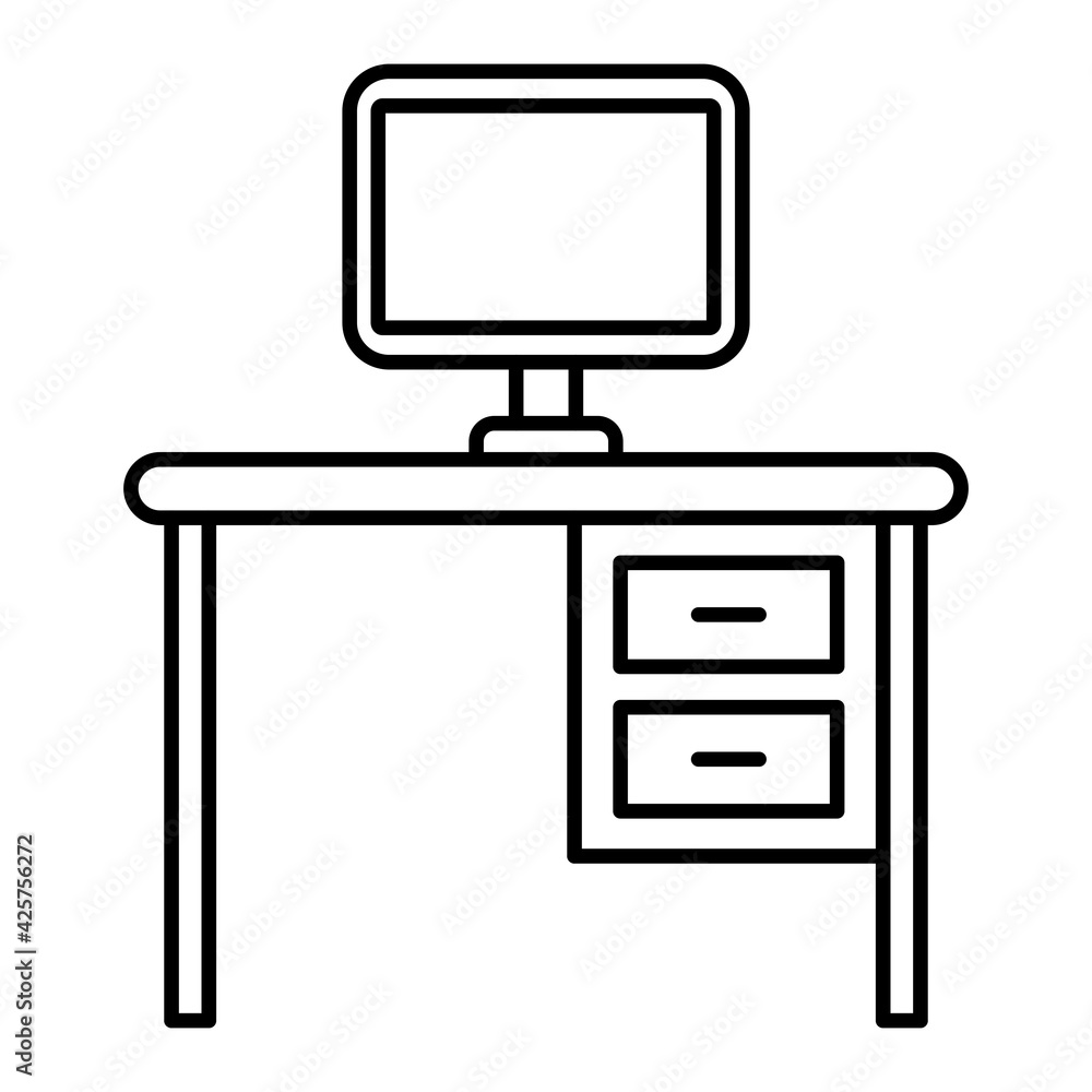 Vector Computer Table Outline Icon Design Vector Computer Table Outline Icon Design