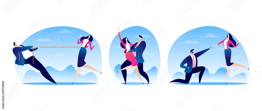 Woman man character couple in love set, vector illustration. Cartoon lover people relationship, romantic scene with young girlfriend boyfriend Woman man character couple in love set, vector illustration. Cartoon lover people relationship, romantic scene with young girlfriend boyfriend