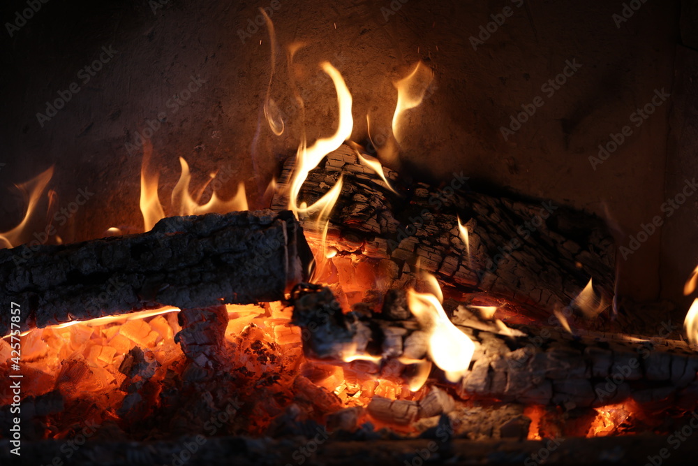 Close up of a burning fireplace at home Close up of a burning fireplace at home