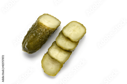 . group of fresh pickled cucumbers isolated on white background. Home canning