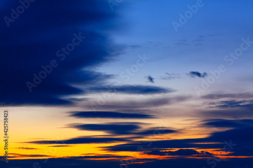 Daybreak clouds . Calm sky with dark blue clouds