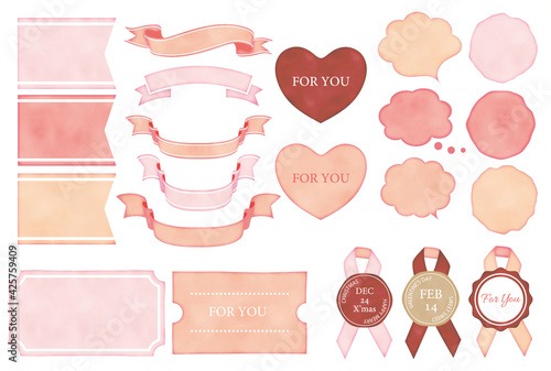 リボンの水彩風イラスト素材セット