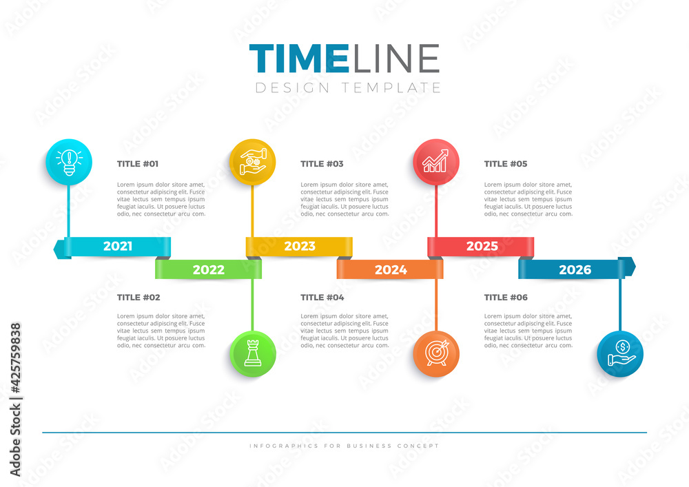 Fototapeta premium Timeline infographics icons for business data visualization.