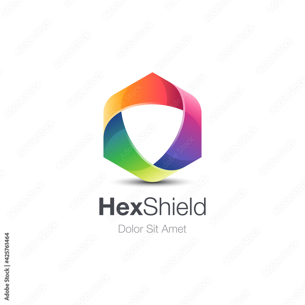 Colorful hexagon with negative shield logo Colorful hexagon with negative shield logo