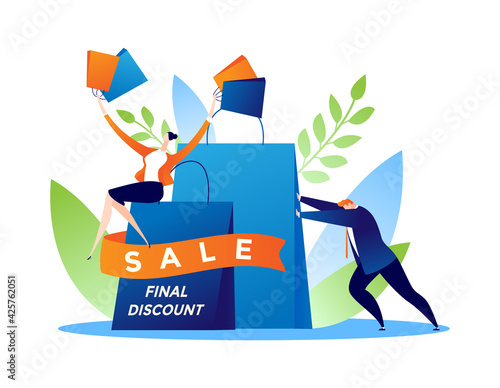 Final sale, buy fashion goods with discount concept, vector illustration. Bus...