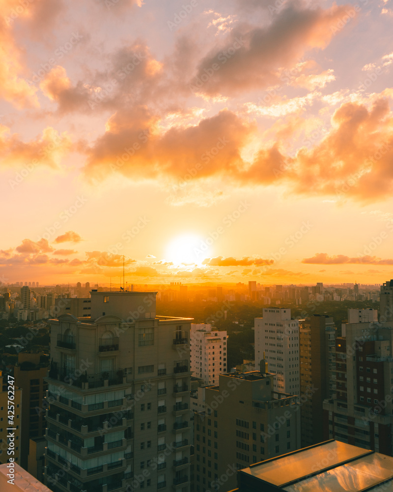 Sao Paulo skyline during a beautiful colorful sunset