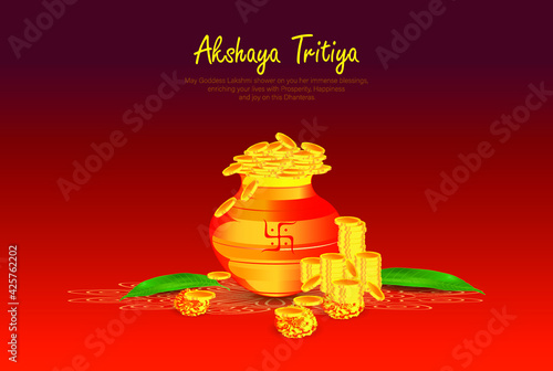 Happy Akshaya Tritiya an Indian festival where people buy Gold jewellery vector illustration photo