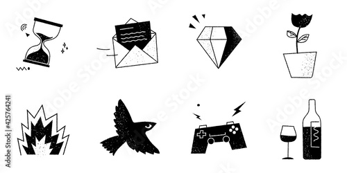 Creative hand-drawn icon set. Vector illustration. Website icons.	