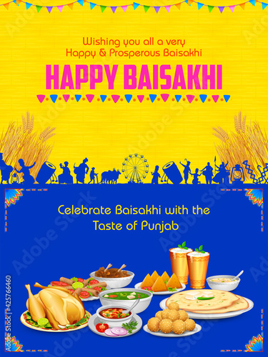Happy Vaisakhi Punjabi spring harvest festival of Sikh celebration background