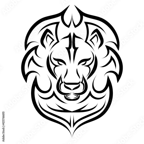 Fototapeta Naklejka Na Ścianę i Meble -  Black and white line art of the front of the lion's head.  It is sign of leo zodiac. Good use for symbol, mascot, icon, avatar, tattoo, T Shirt design, logo or any design you want.