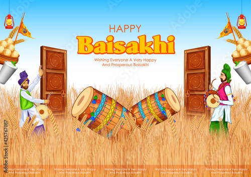 Happy Vaisakhi Punjabi spring harvest festival of Sikh celebration background photo