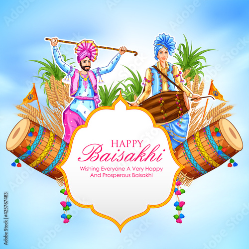 Happy Vaisakhi Punjabi spring harvest festival of Sikh celebration background