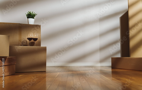Fototapeta Naklejka Na Ścianę i Meble -  New home concept. Boxes in empty room.