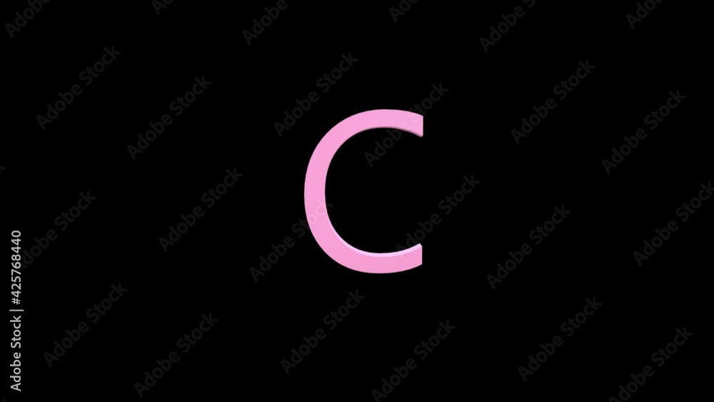 3d letter pink color on a black background with alpha channel. 3d animation with effect it appearance and rotation of the letter C. 3d rendering of an isolated letter C, alphabet. Full Hd quality. 3d letter pink color on a black background with alpha channel. 3d animation with effect it appearance and rotation of the letter C. 3d rendering of an isolated letter C, alphabet. Full Hd quality.