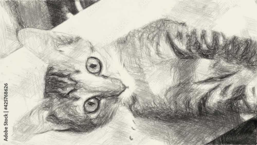 art drawing black and white of cute tabby cat Stock Video | Adobe Stock