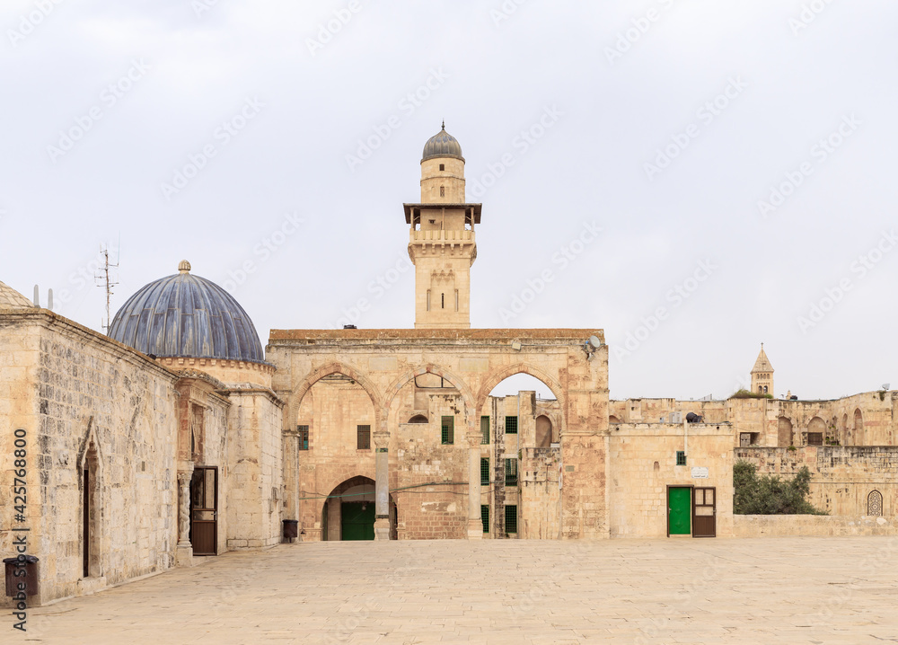 The Grammar  Dome - Office of Chief Judge, and Canyors, the Medresse and the Bab al-Silsila on the Temple Mount in the Old Town of Jerusalem in Israel