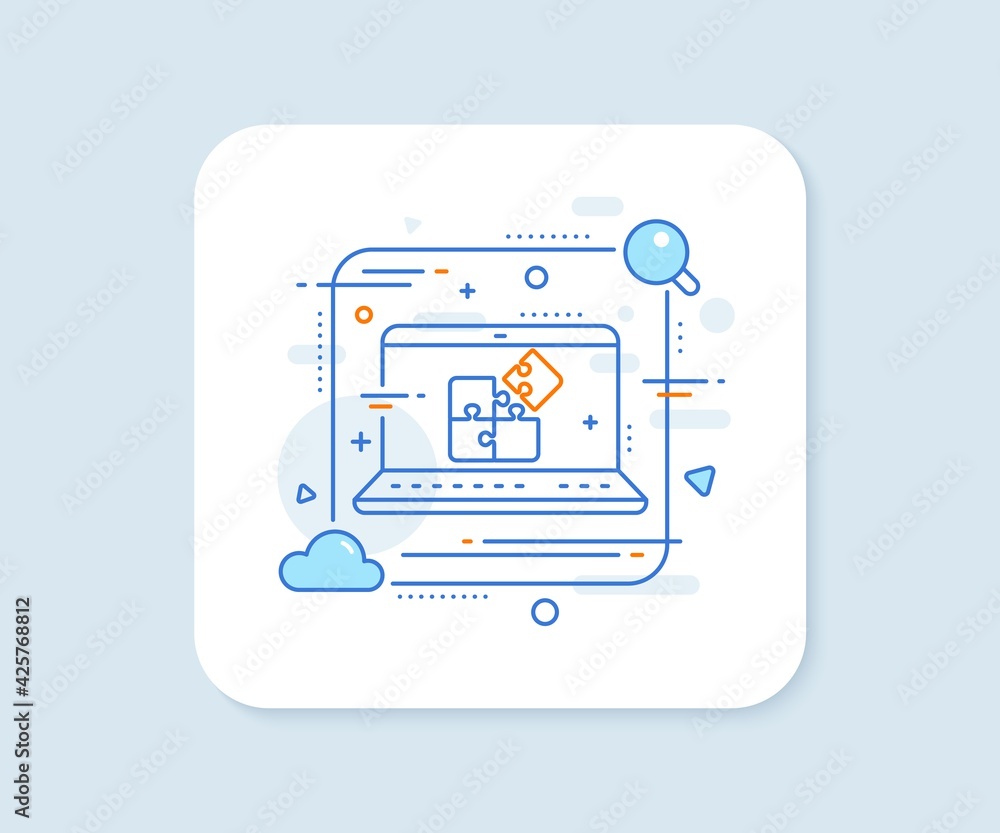 Puzzle line icon. Abstract vector button. Engineering strategy sign. Puzzle line icon. Laptop concept badge. Vector Puzzle line icon. Abstract vector button. Engineering strategy sign. Puzzle line icon. Laptop concept badge. Vector