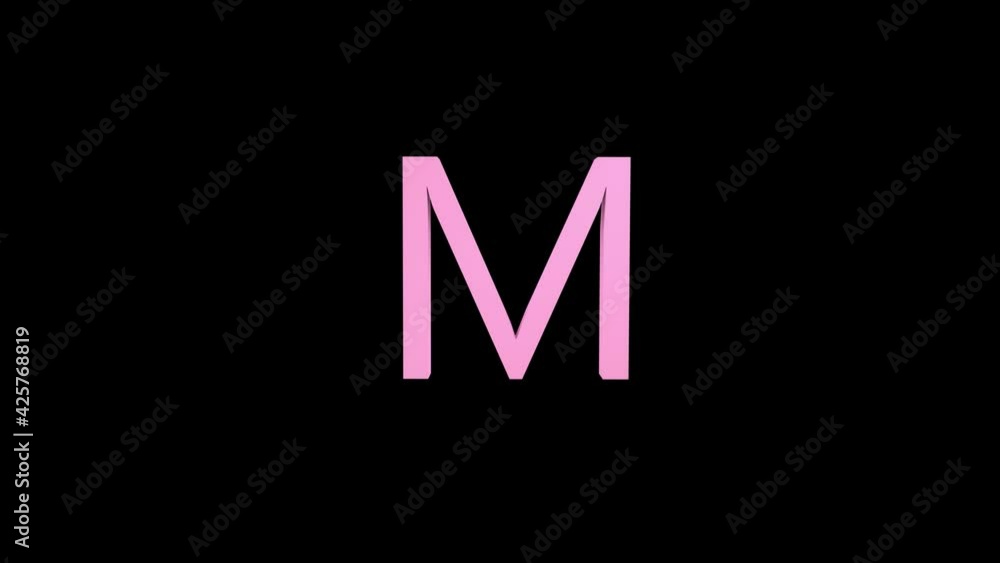3d letter pink color on a black background with alpha channel. 3d animation with effect it appearance and rotation of the letter M. 3d rendering of an isolated letter M, alphabet. Full Hd quality. 3d letter pink color on a black background with alpha channel. 3d animation with effect it appearance and rotation of the letter M. 3d rendering of an isolated letter M, alphabet. Full Hd quality.