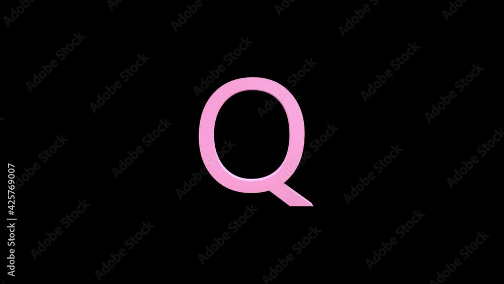 3d letter pink color on a black background with alpha channel. 3d animation with effect it appearance and rotation of the letter Q. 3d rendering of an isolated letter Q, alphabet. Full Hd quality. 3d letter pink color on a black background with alpha channel. 3d animation with effect it appearance and rotation of the letter Q. 3d rendering of an isolated letter Q, alphabet. Full Hd quality.